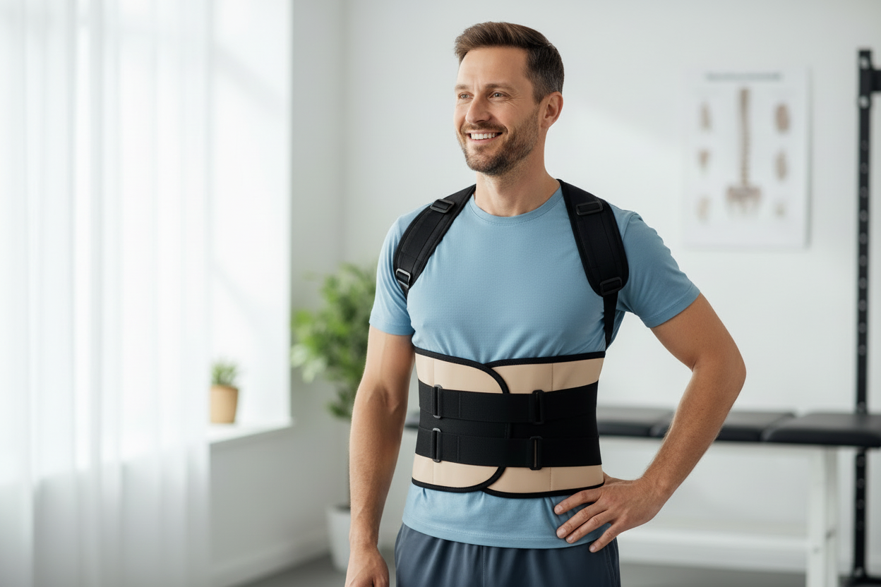 make the brace go over his shoulders aswell